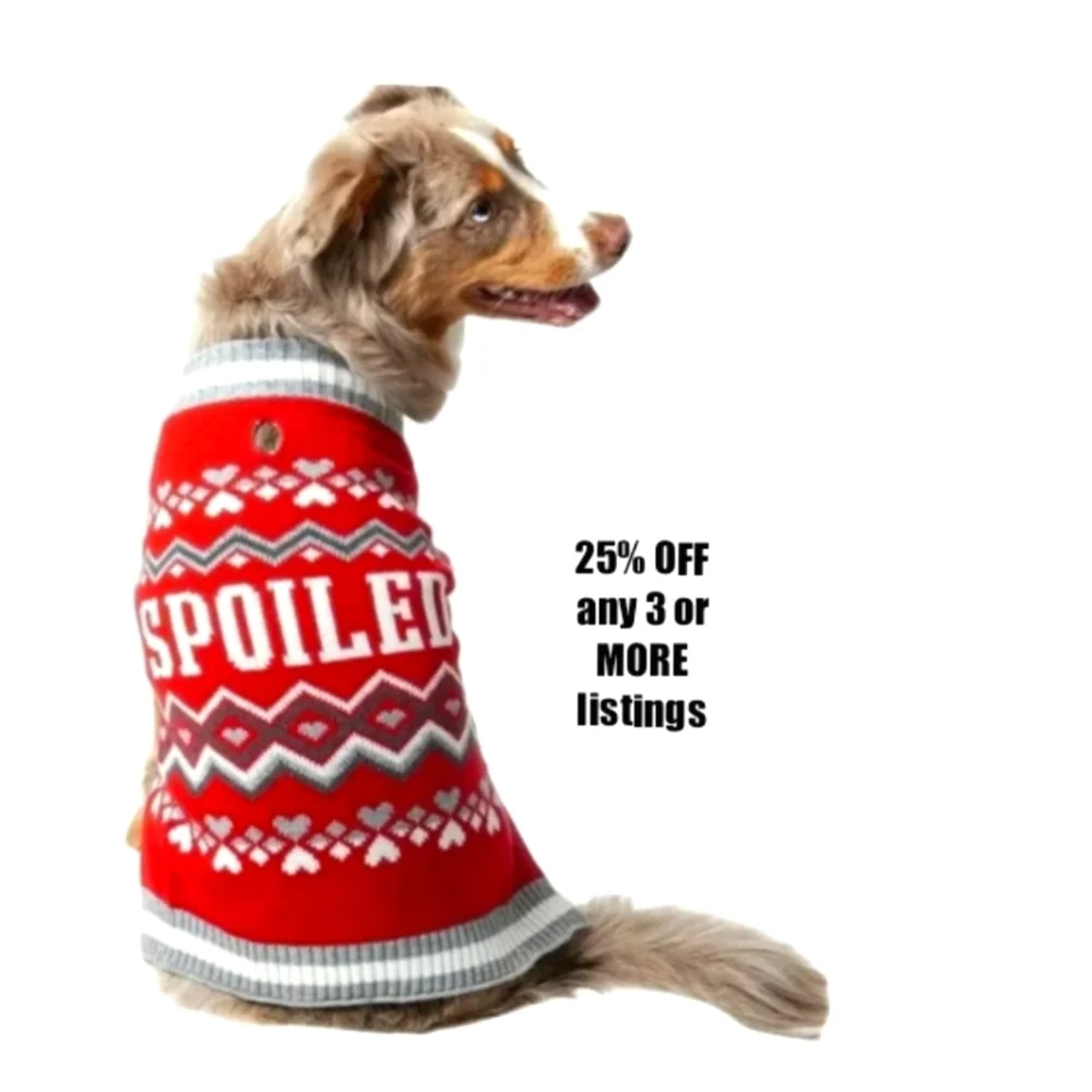 Spoiled Pooch Dog Sweater Animal Graphic Print Hearts Stripe Size Medium Cozy